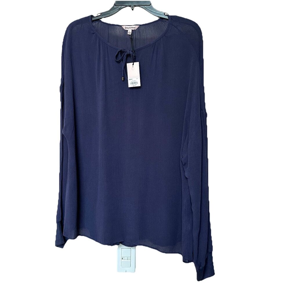 Juicy Couture Blouse Top Lg Long Sleeve Pullover Blue Career Minimalist Boho NWT